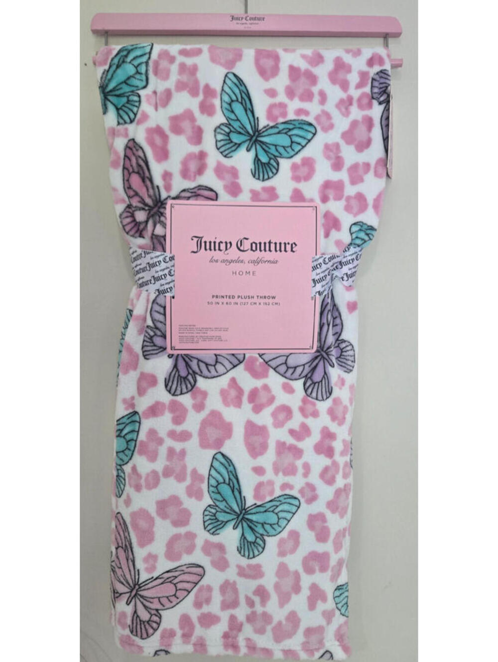 Juicy Couture Blanket NEW Plush Bedding Printed Throw Butterflies 50" x 60" NWT